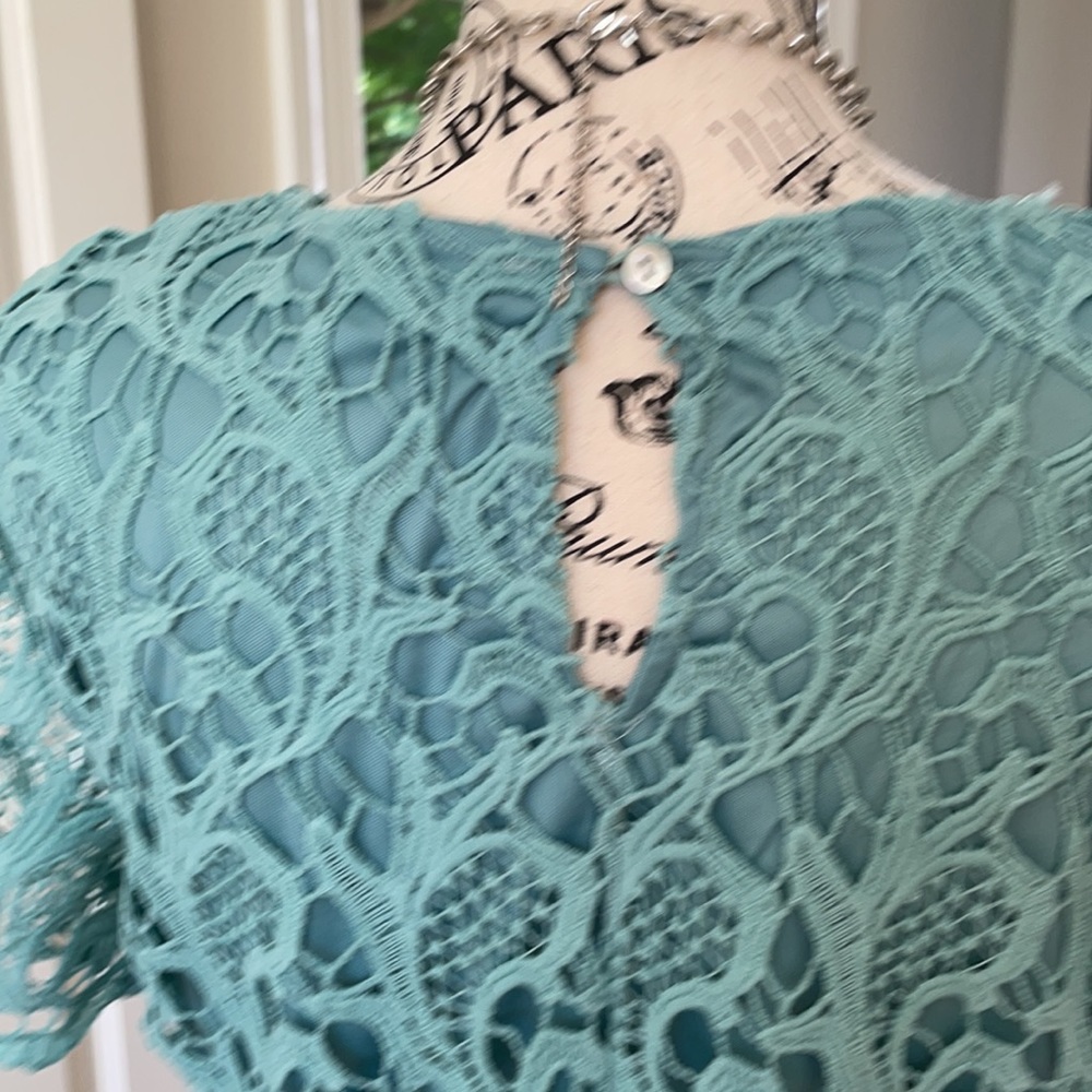 NWOT She + Sky Teal Lace Short Sleeve Sheath Dress - Picture 6 of 9